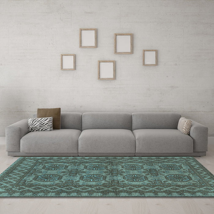 Machine Washable Southwestern Light Blue Country Rug in a Living Room, wshtr1692lblu