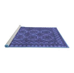 Sideview of Machine Washable Southwestern Blue Country Rug, wshtr1692blu