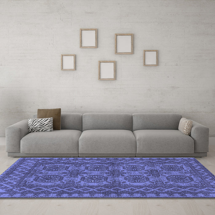 Machine Washable Southwestern Blue Country Rug in a Living Room, wshtr1692blu