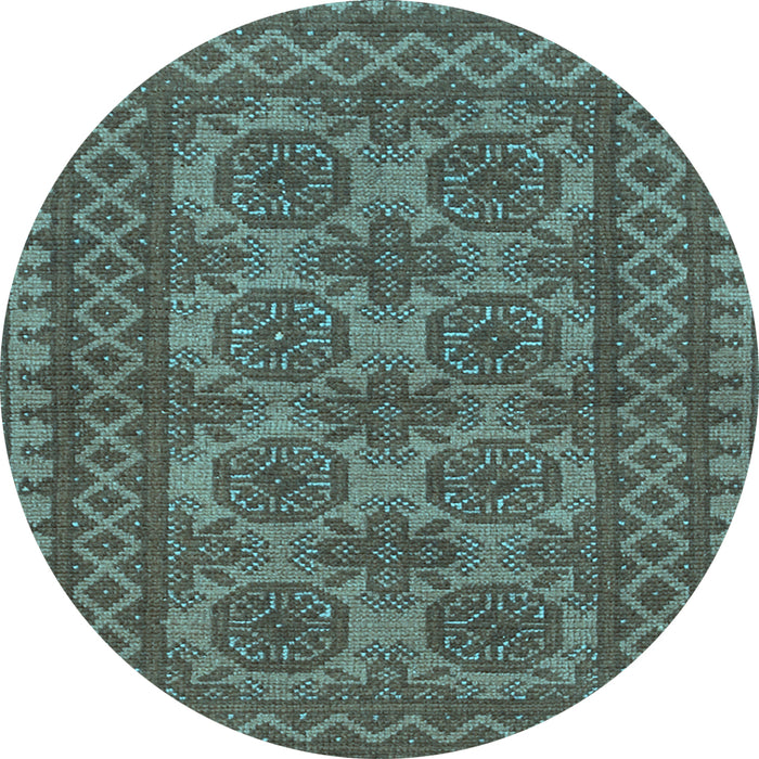 Round Machine Washable Southwestern Light Blue Country Rug, wshtr1692lblu
