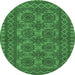 Round Machine Washable Southwestern Emerald Green Country Area Rugs, wshtr1692emgrn