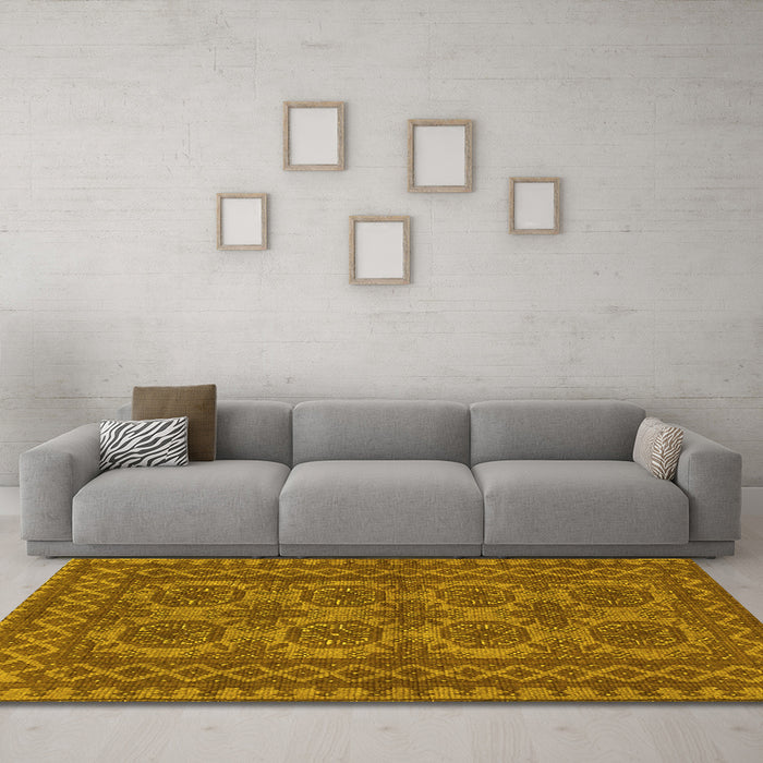 Machine Washable Southwestern Yellow Country Rug in a Living Room, wshtr1692yw