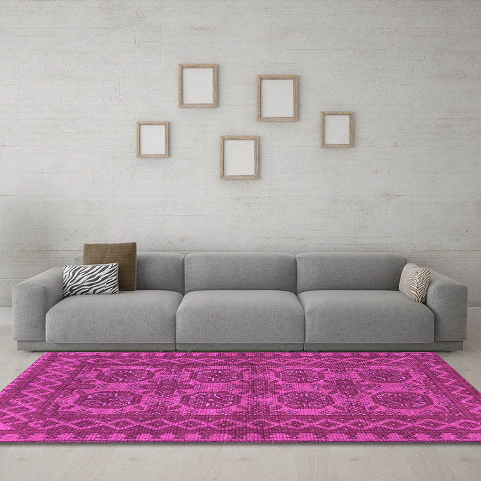 Machine Washable Southwestern Pink Country Rug in a Living Room, wshtr1692pnk