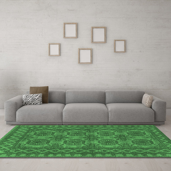 Machine Washable Southwestern Emerald Green Country Area Rugs in a Living Room,, wshtr1692emgrn
