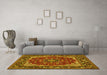 Machine Washable Medallion Yellow Traditional Rug in a Living Room, wshtr1693yw