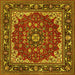 Square Machine Washable Medallion Yellow Traditional Rug, wshtr1693yw