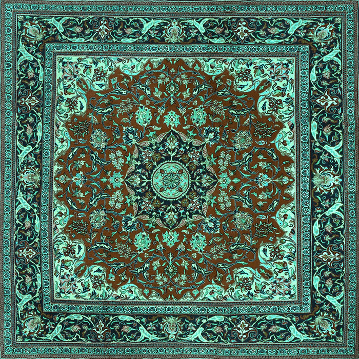 Square Medallion Turquoise Traditional Rug, tr1693turq