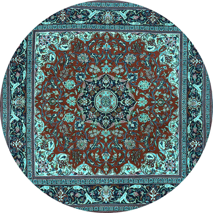 Round Medallion Light Blue Traditional Rug, tr1693lblu