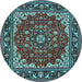 Round Medallion Light Blue Traditional Rug, tr1693lblu