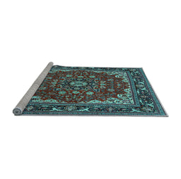Sideview of Machine Washable Medallion Light Blue Traditional Rug, wshtr1693lblu