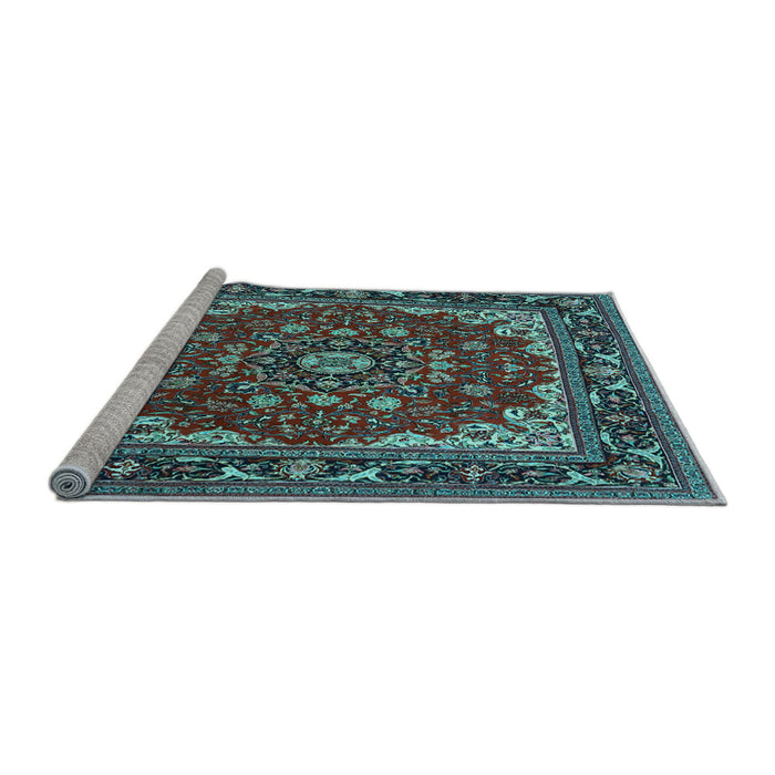 Sideview of Machine Washable Medallion Light Blue Traditional Rug, wshtr1693lblu