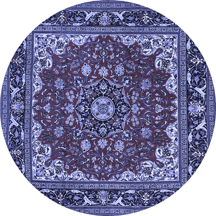 Round Machine Washable Medallion Blue Traditional Rug, wshtr1693blu