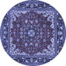 Round Machine Washable Medallion Blue Traditional Rug, wshtr1693blu