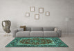 Machine Washable Medallion Turquoise Traditional Area Rugs in a Living Room,, wshtr1693turq