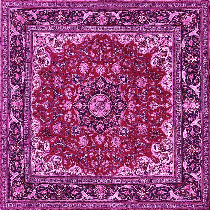 Square Machine Washable Medallion Pink Traditional Rug, wshtr1693pnk