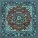 Square Machine Washable Medallion Light Blue Traditional Rug, wshtr1693lblu