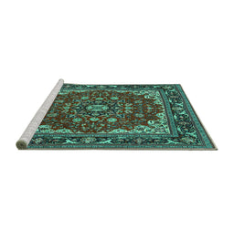 Sideview of Machine Washable Medallion Turquoise Traditional Area Rugs, wshtr1693turq