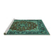 Sideview of Machine Washable Medallion Turquoise Traditional Area Rugs, wshtr1693turq