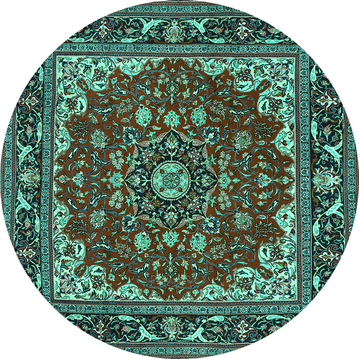 Round Medallion Turquoise Traditional Rug, tr1693turq