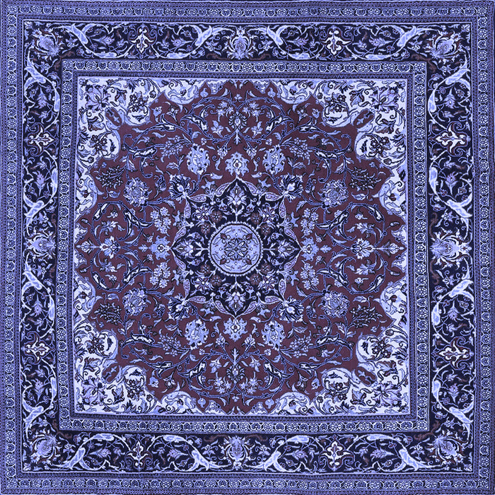 Square Machine Washable Medallion Blue Traditional Rug, wshtr1693blu