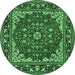 Round Machine Washable Medallion Emerald Green Traditional Area Rugs, wshtr1693emgrn