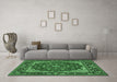 Machine Washable Medallion Emerald Green Traditional Area Rugs in a Living Room,, wshtr1693emgrn