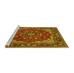 Sideview of Machine Washable Medallion Yellow Traditional Rug, wshtr1693yw