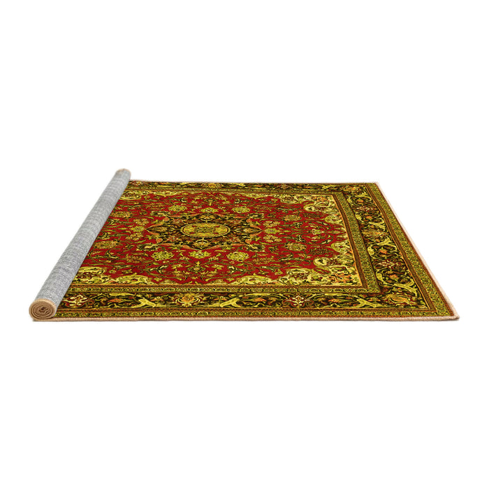 Sideview of Machine Washable Medallion Yellow Traditional Rug, wshtr1693yw