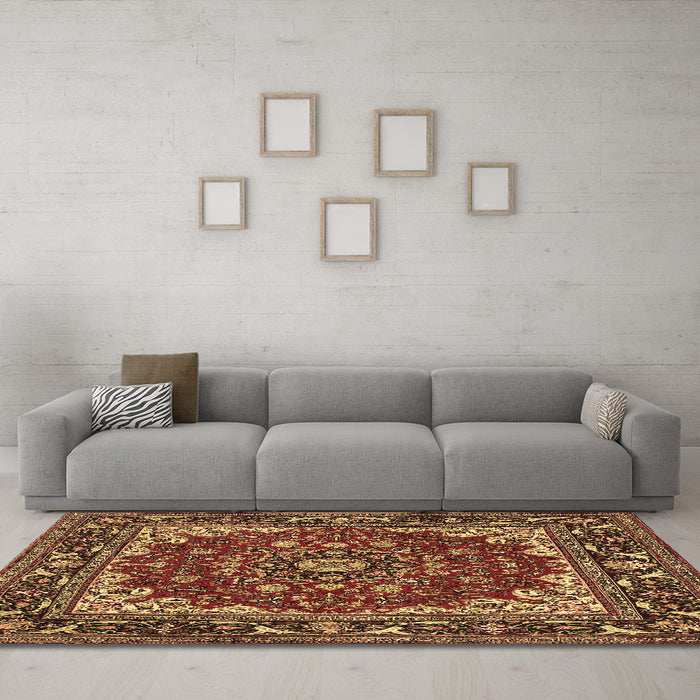 Machine Washable Medallion Brown Traditional Rug in a Living Room,, wshtr1693brn