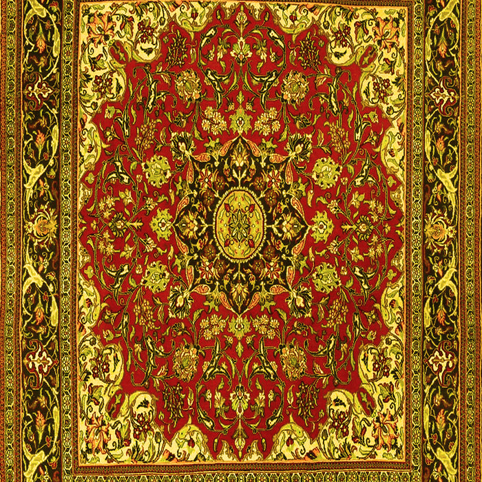 Machine Washable Medallion Yellow Traditional Rug, wshtr1693yw