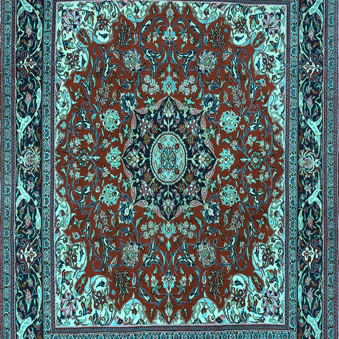 Machine Washable Medallion Light Blue Traditional Rug, wshtr1693lblu