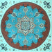 Square Machine Washable Medallion Light Blue Traditional Rug, wshtr1694lblu