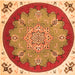 Round Machine Washable Medallion Orange Traditional Area Rugs, wshtr1694org