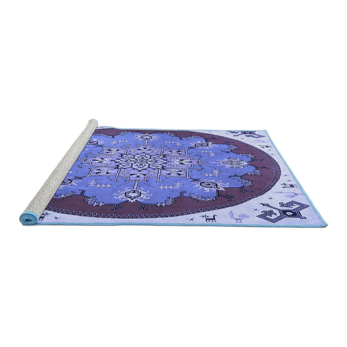 Sideview of Machine Washable Medallion Blue Traditional Rug, wshtr1694blu
