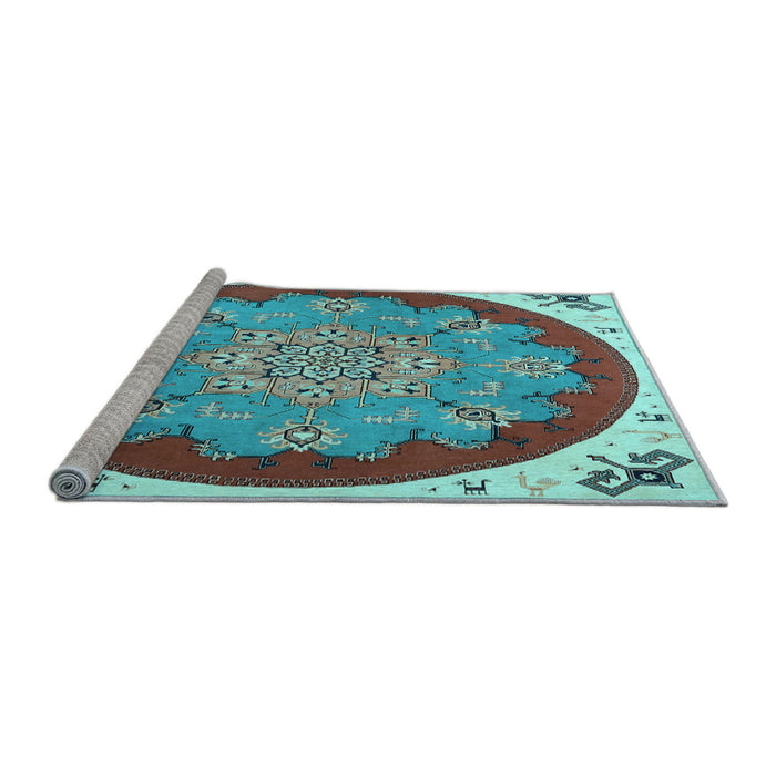 Sideview of Machine Washable Medallion Light Blue Traditional Rug, wshtr1694lblu