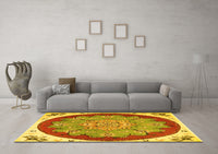 Machine Washable Medallion Yellow Traditional Rug, wshtr1694yw