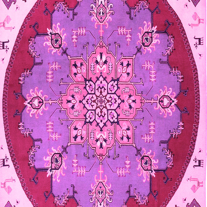 Machine Washable Medallion Pink Traditional Rug, wshtr1694pnk