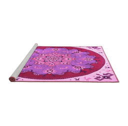 Sideview of Machine Washable Medallion Pink Traditional Rug, wshtr1694pnk