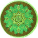 Square Medallion Green Traditional Rug, tr1694grn