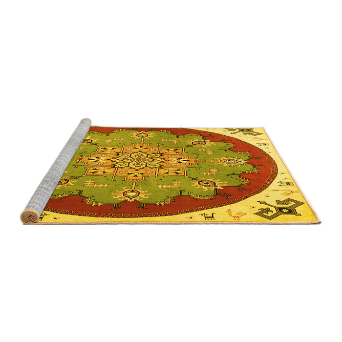 Sideview of Machine Washable Medallion Yellow Traditional Rug, wshtr1694yw