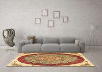 Machine Washable Medallion Brown Traditional Rug, wshtr1694brn