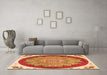 Machine Washable Medallion Orange Traditional Area Rugs in a Living Room, wshtr1694org