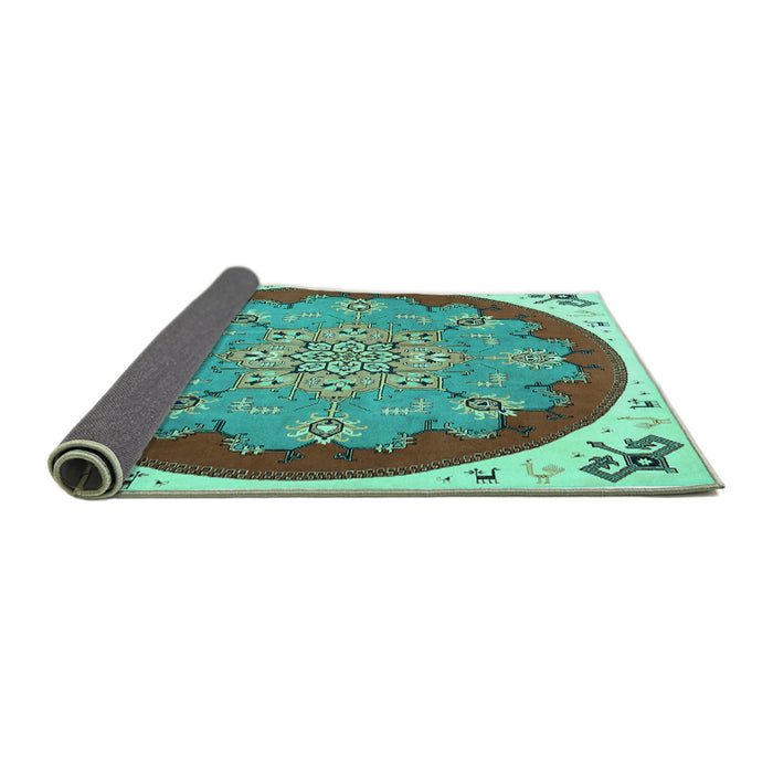 Sideview of Medallion Turquoise Traditional Rug, tr1694turq