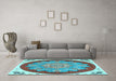 Machine Washable Medallion Light Blue Traditional Rug in a Living Room, wshtr1694lblu