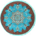 Round Medallion Light Blue Traditional Rug, tr1694lblu