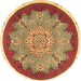 Round Machine Washable Medallion Brown Traditional Rug, wshtr1694brn