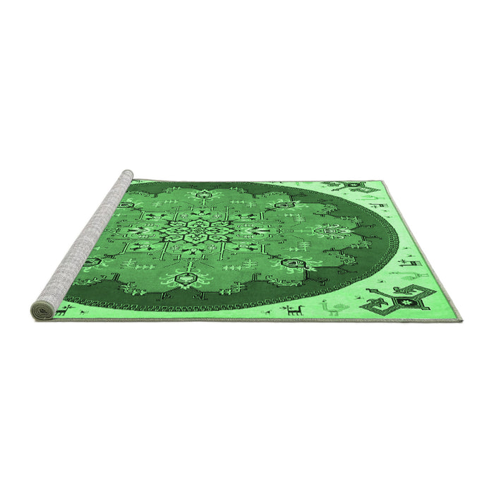 Sideview of Machine Washable Medallion Emerald Green Traditional Area Rugs, wshtr1694emgrn