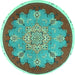 Round Medallion Turquoise Traditional Rug, tr1694turq