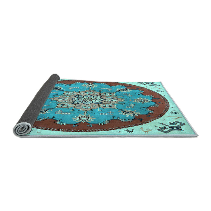 Sideview of Medallion Light Blue Traditional Rug, tr1694lblu