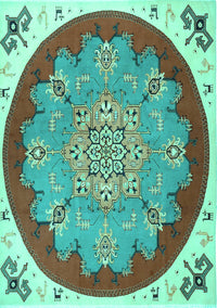 Medallion Turquoise Traditional Rug, tr1694turq